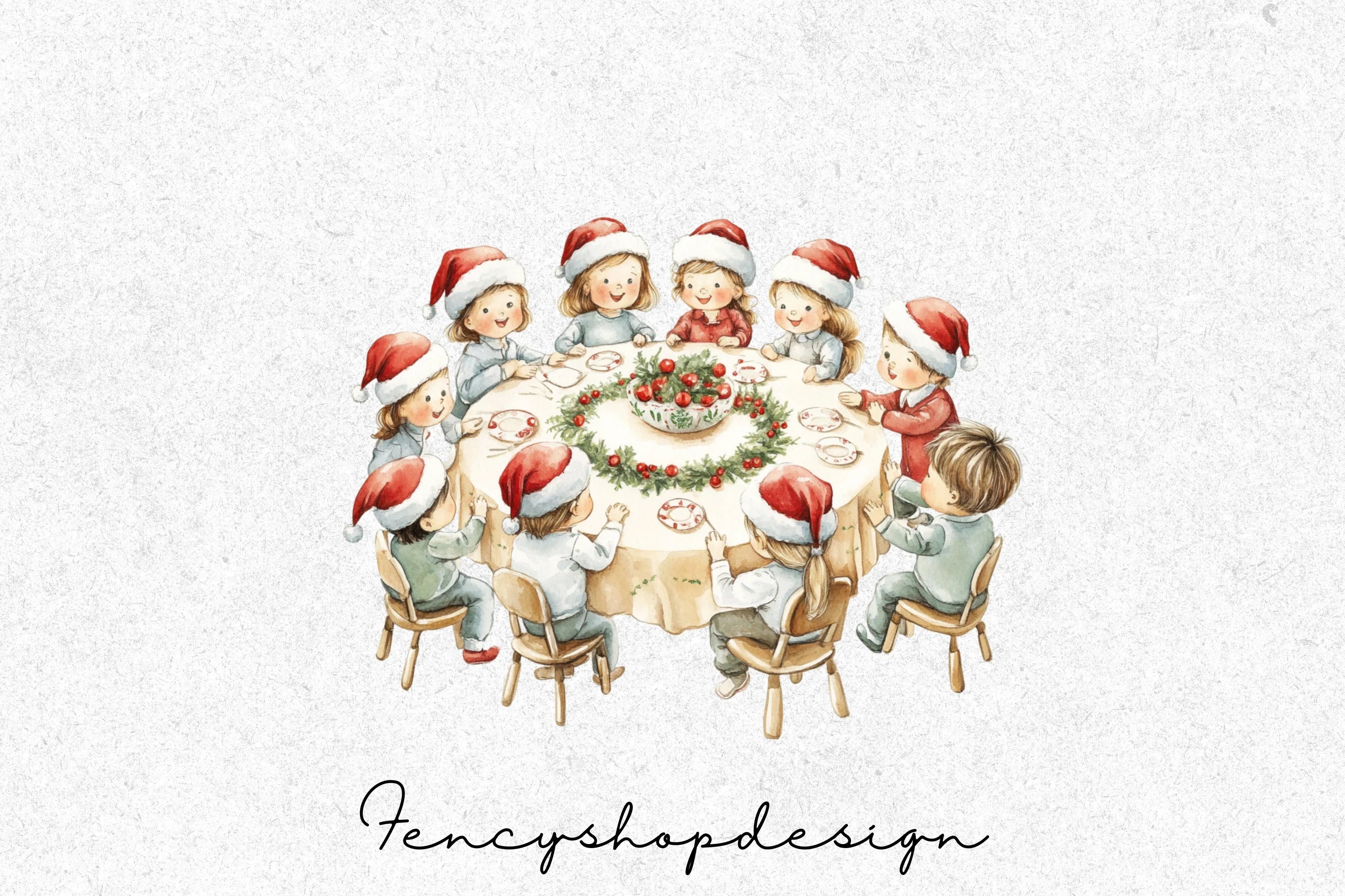 Kids Decorating Christmas Tree Clipart Bundle