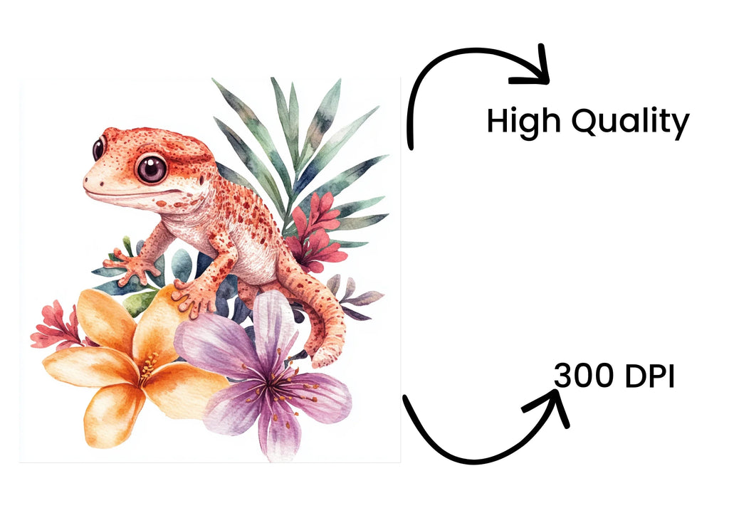 Floral Gecko Clipart Bundle