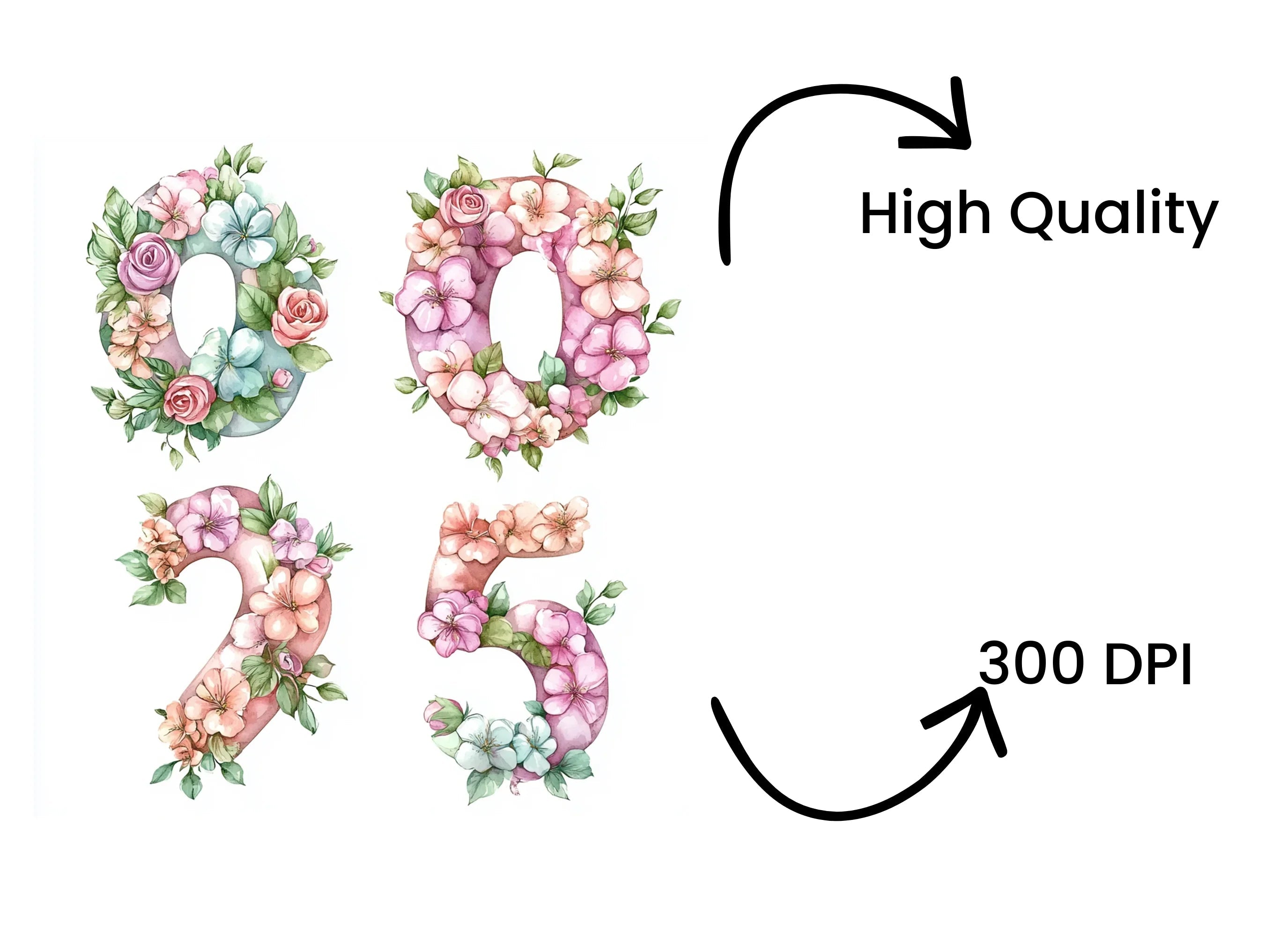Floral Numbers Clipart Bundle