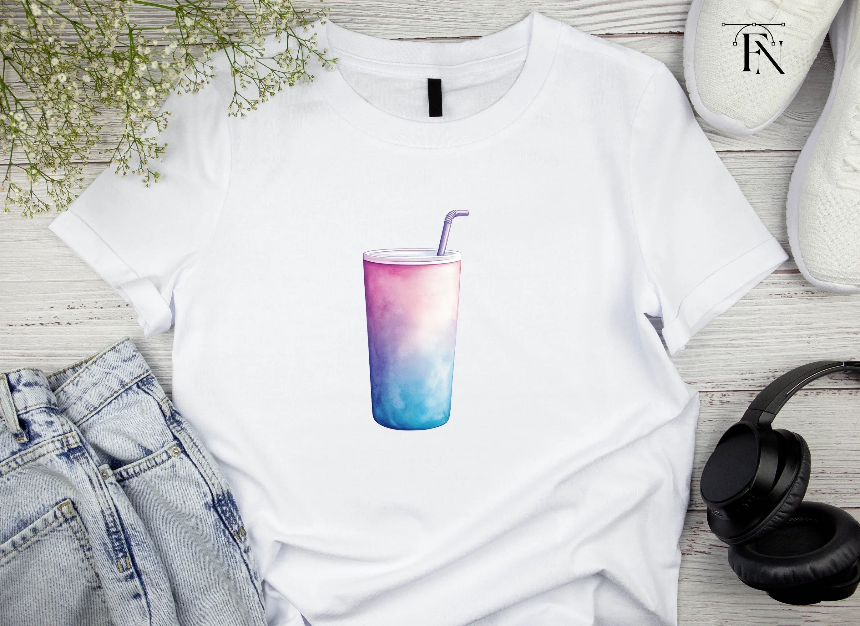 Gradient Drink Cups with Straws Clipart Bundle