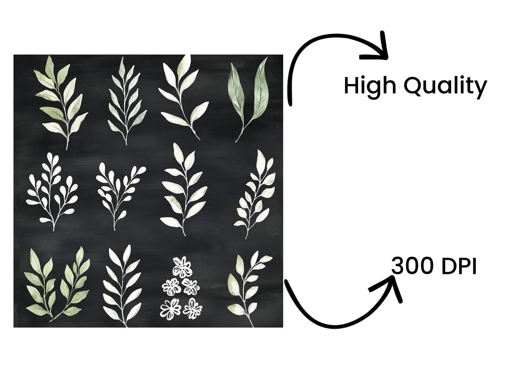 Chalkboard Floral Foliage Clipart Bundle