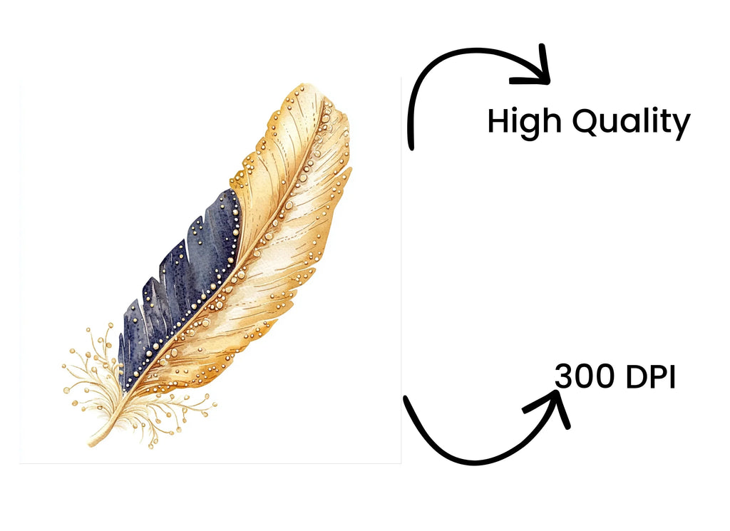 Golden Blue Feather Clipart Bundle