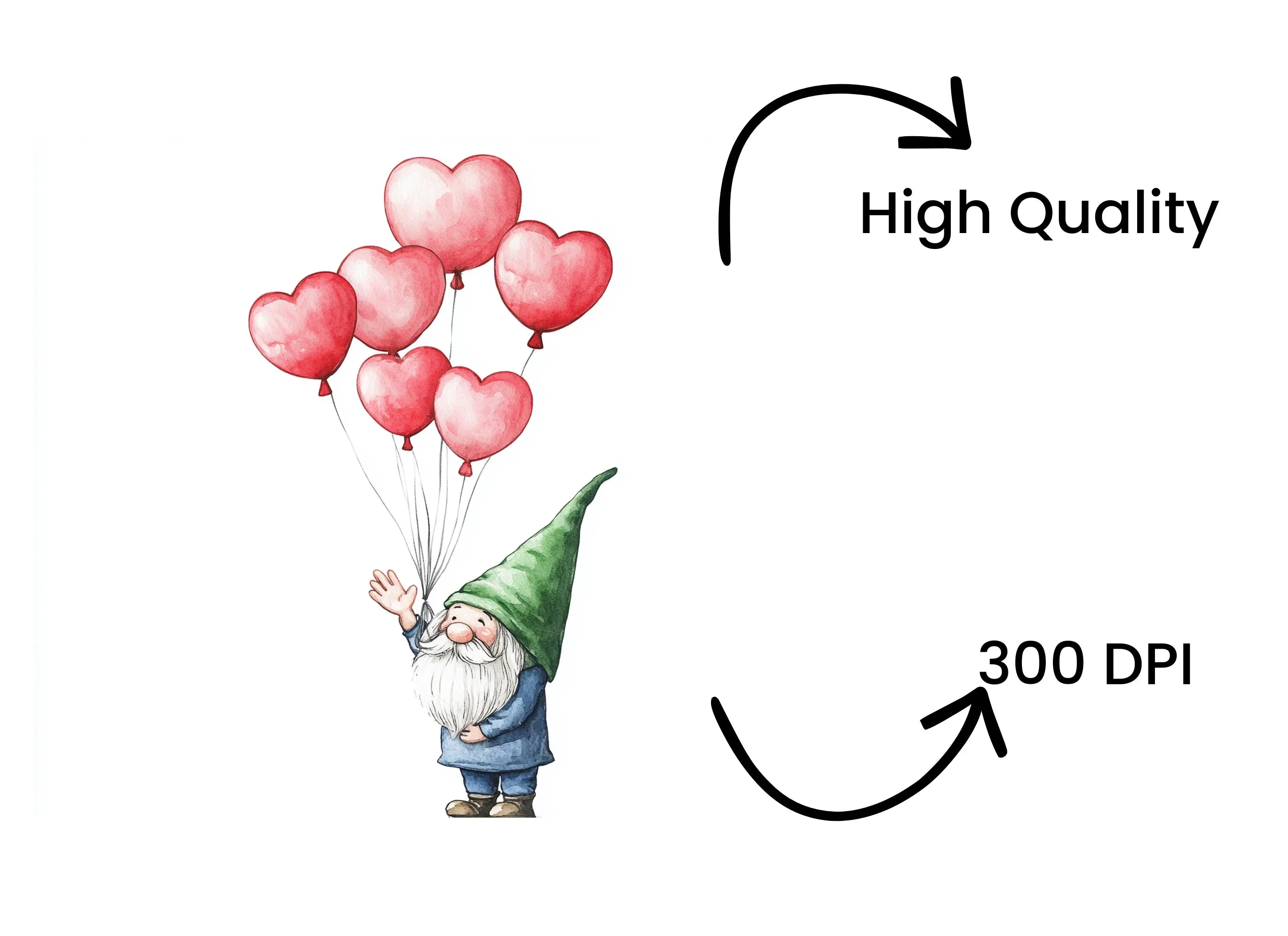 Gnome with Heart Balloons Clipart Bundle