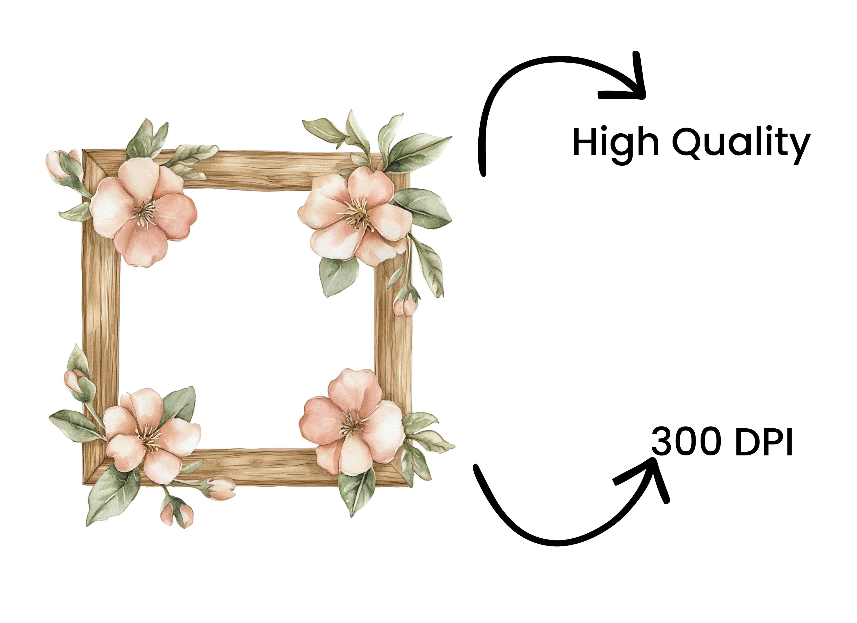 Rustic Wood Frame with Flowers Clipart Bundle