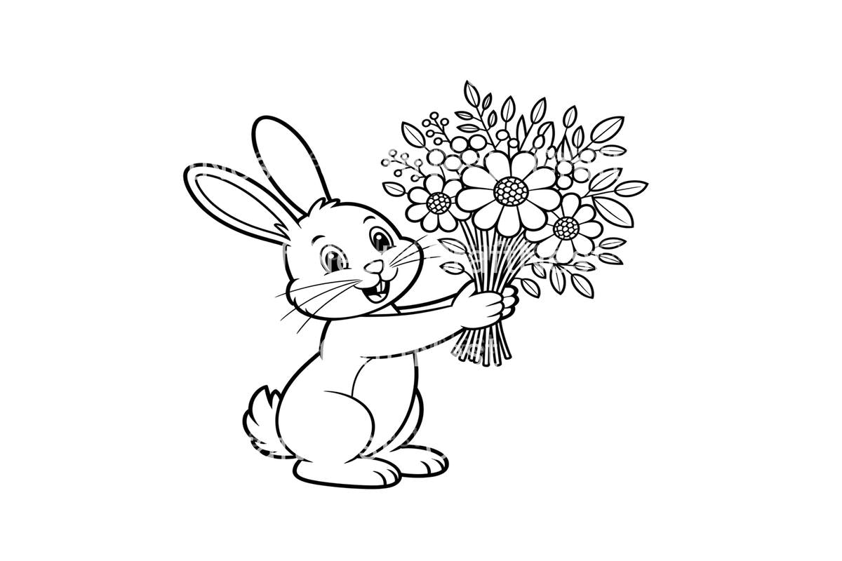 Cute Bunnies with Flowers Coloring Books