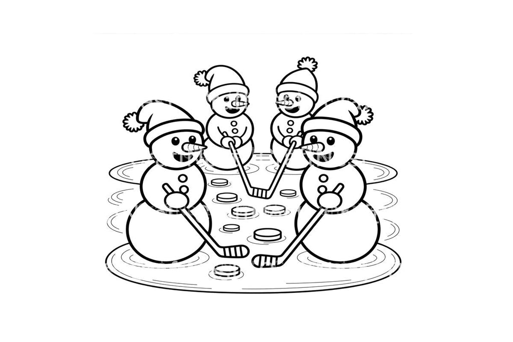 Snowmen Playing Ice Hockey Coloring Books