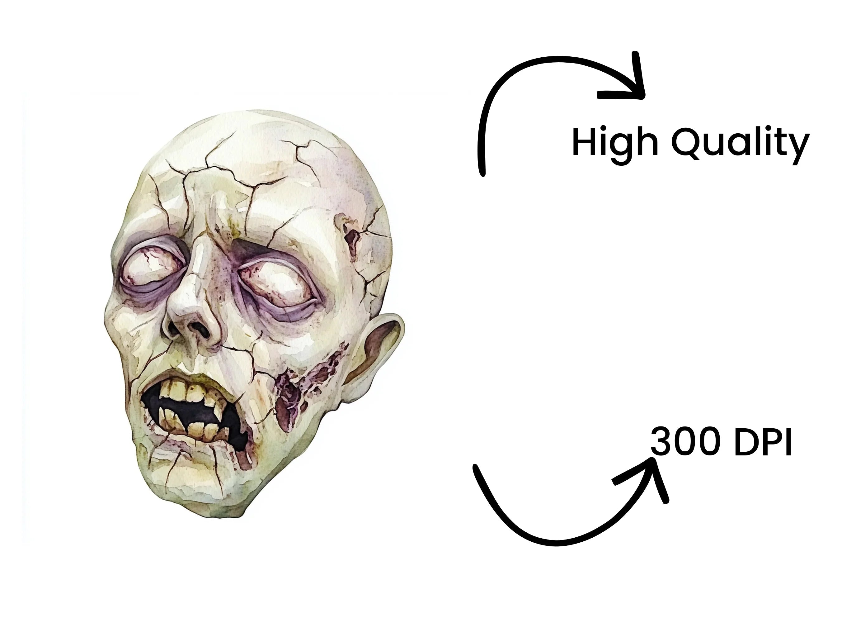 Cracked Zombie Skull Heads Clipart Bundle