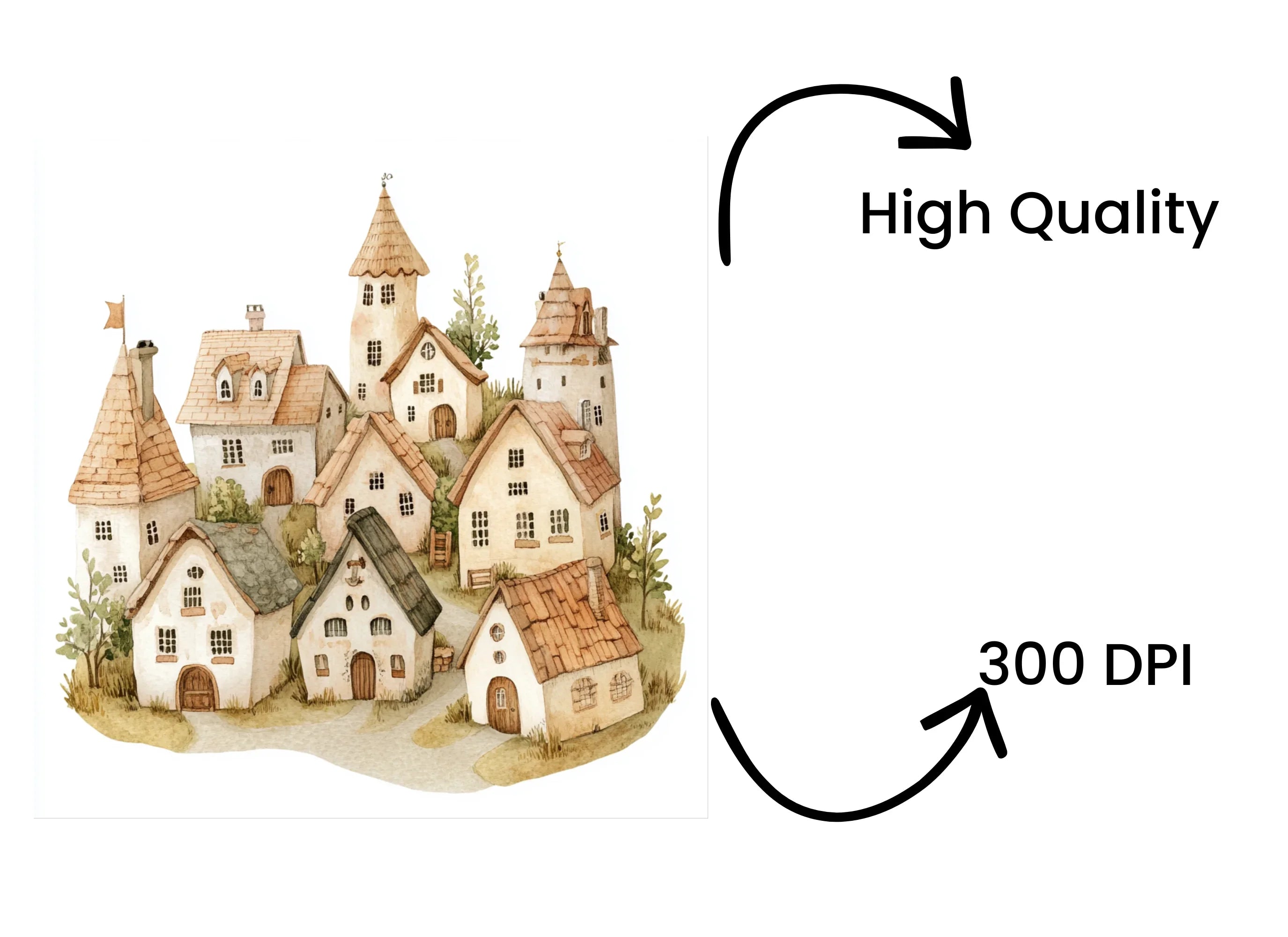 Hillside Village Illustrations Clipart Bundle