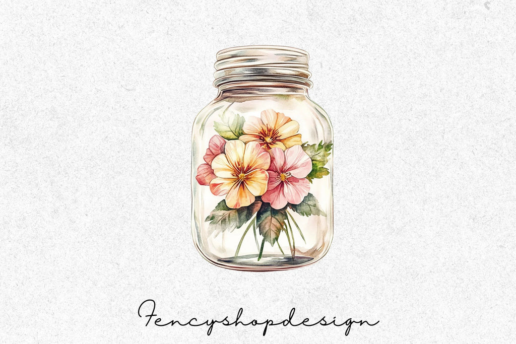 Wildflowers in Jars Clipart Bundle