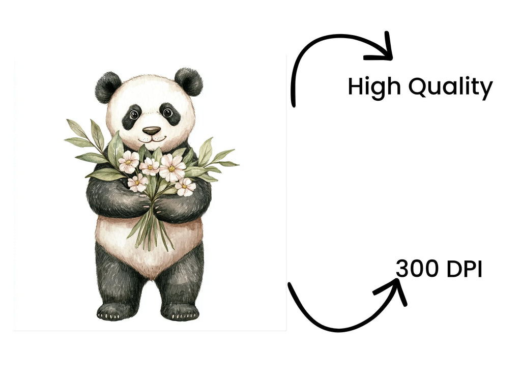 Cute Panda with Flowers Clipart Bundle