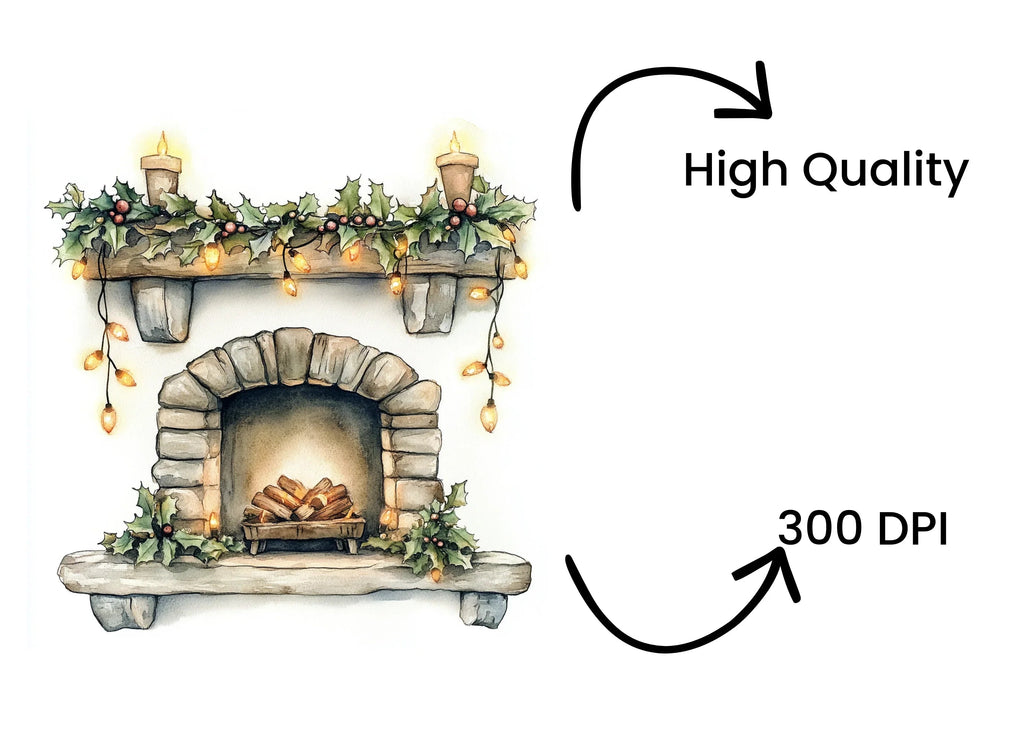 Cozy Christmas Fireplace Clipart Bundle
