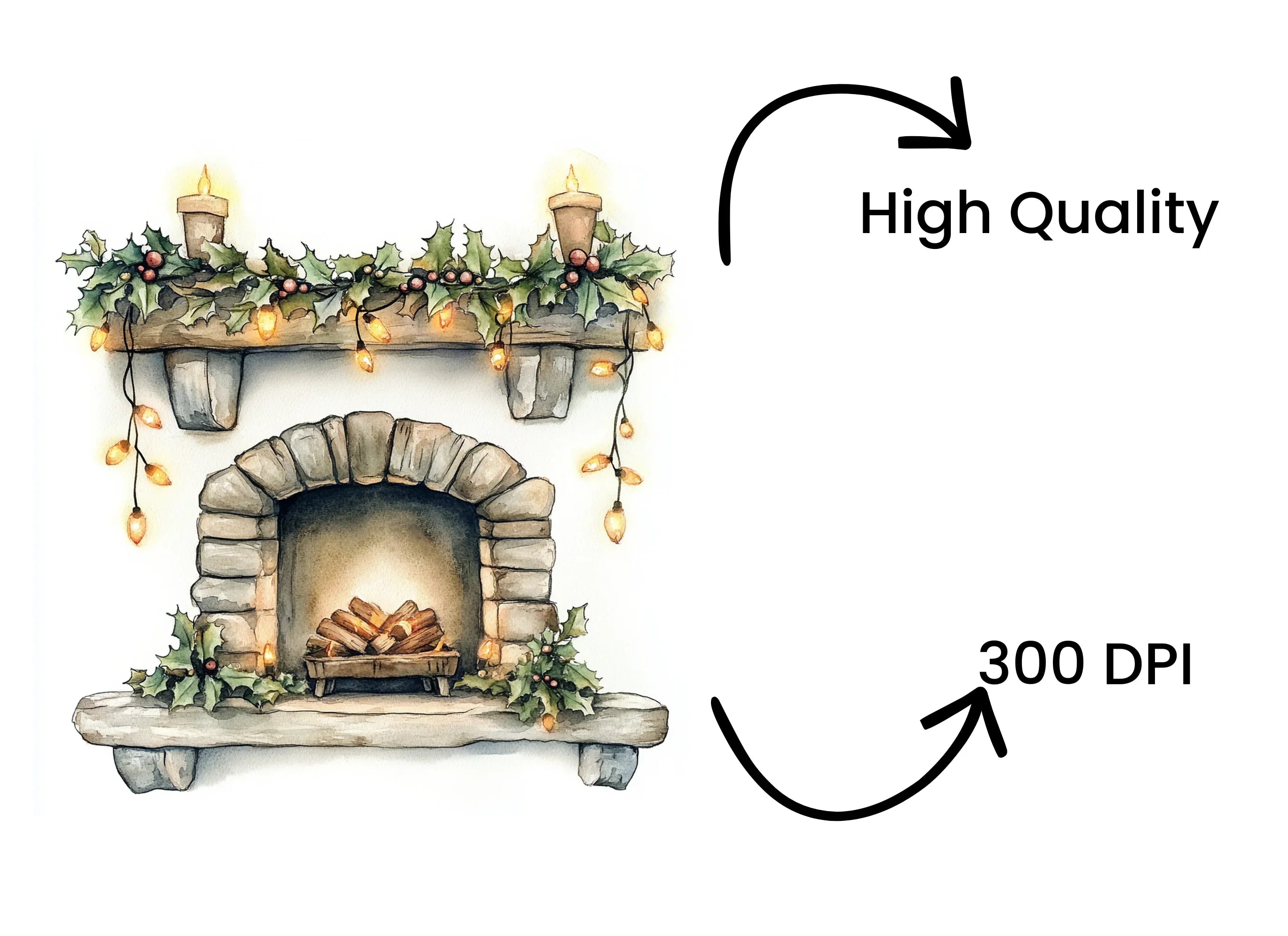 Cozy Christmas Fireplace Clipart Bundle