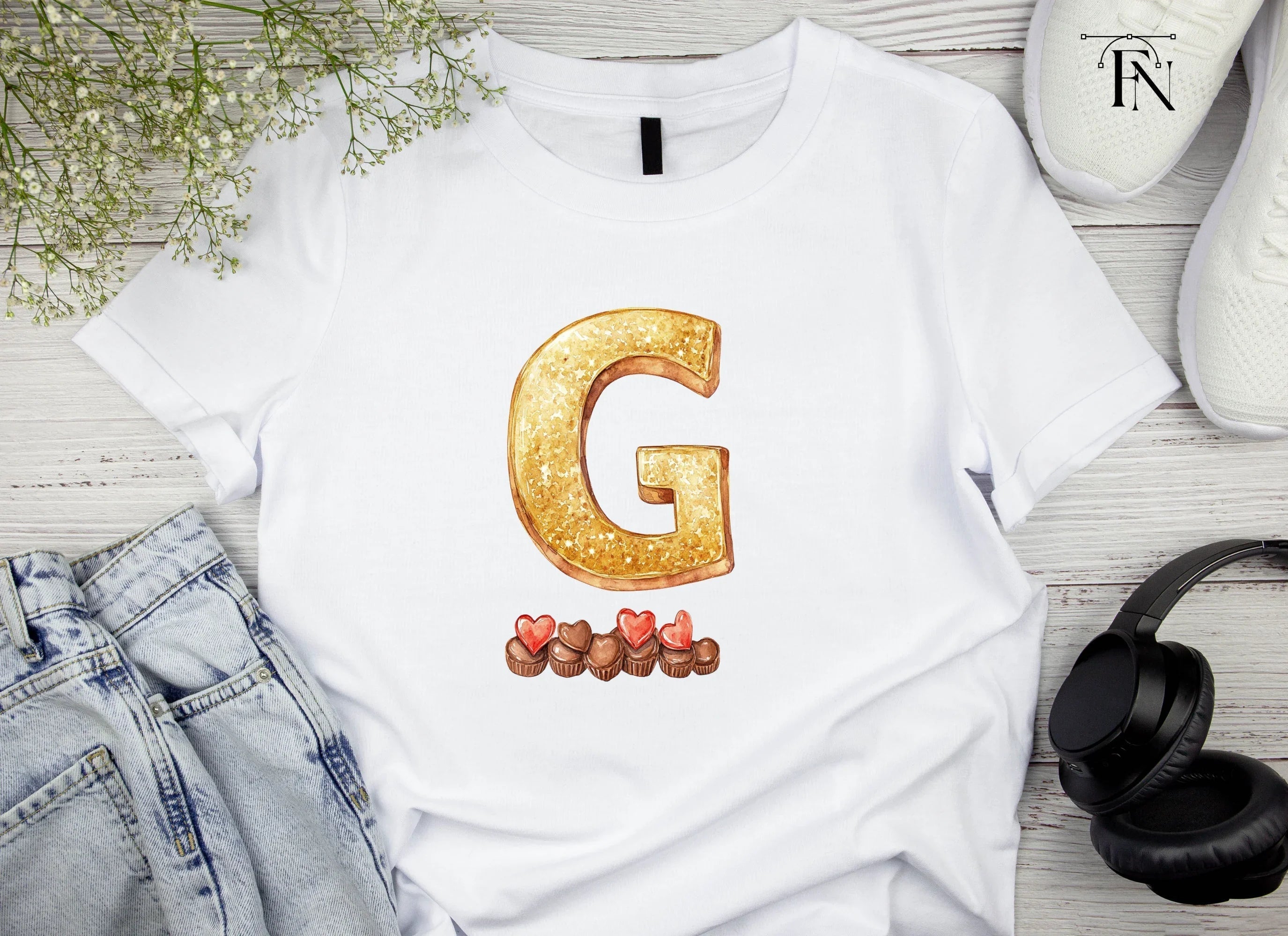 Golden Glitter Letter with Chocolates Clipart Bundle