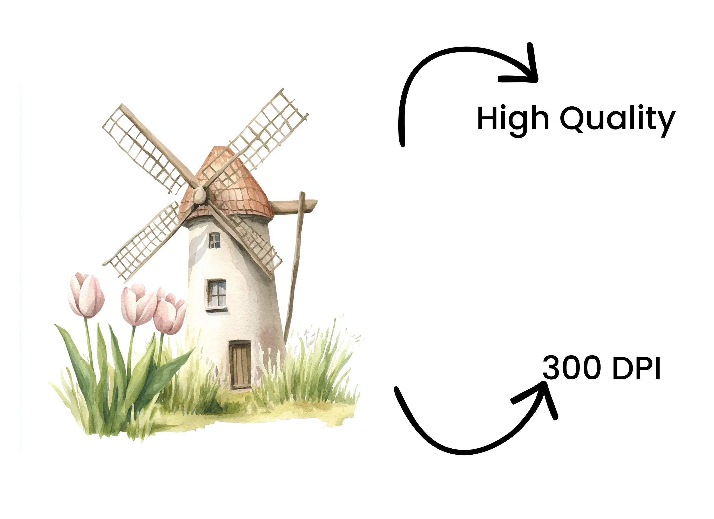 Windmills and Pastel Tulips Clipart Bundle