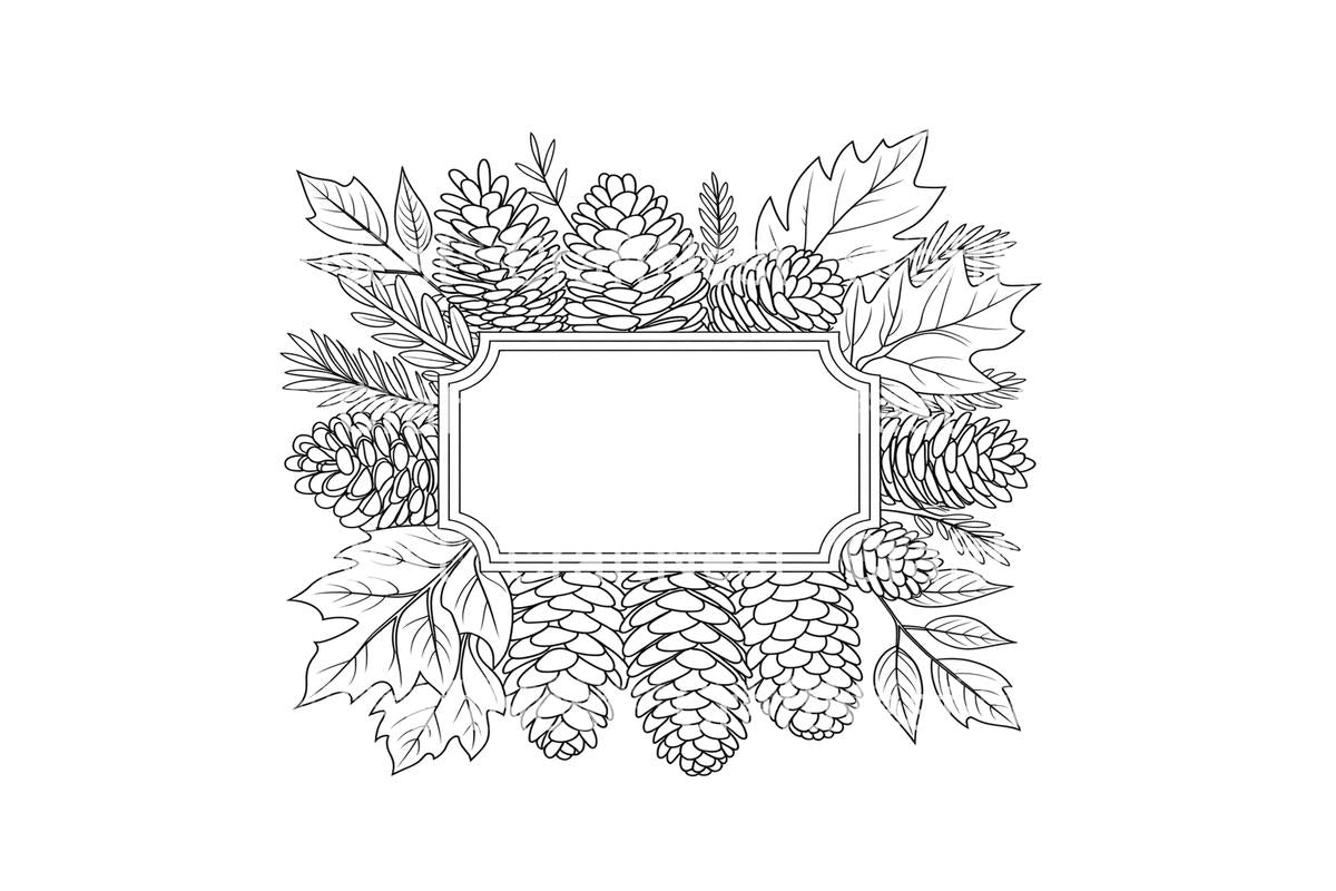 Pine Cone Leaf Frame Coloring Books