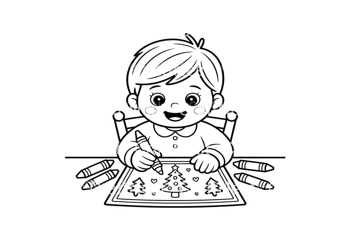 Children Drawing Christmas Pictures Coloring Books
