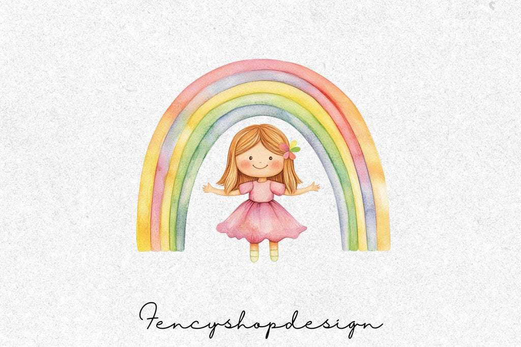 Cute Kids Rainbow Clipart Bundle