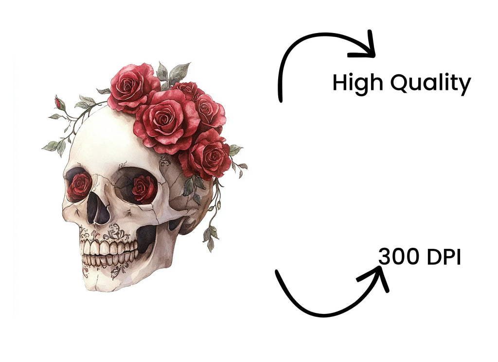 Red Rose Skull Clipart Bundle