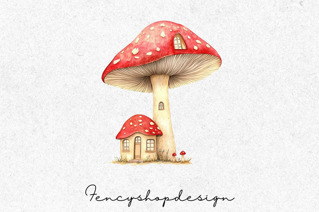 Whimsical Mushroom House Clipart Bundle