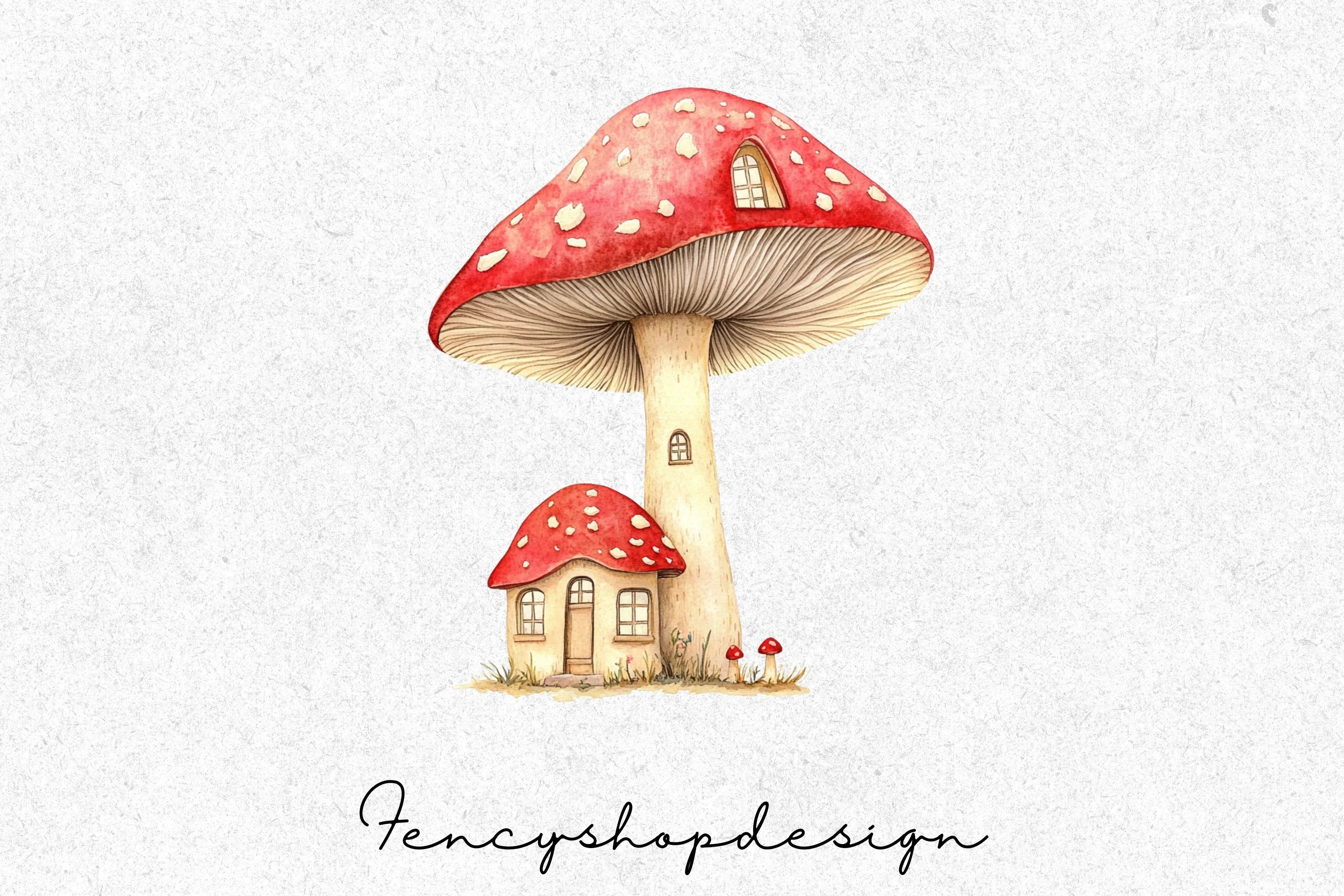 Whimsical Mushroom House Clipart Bundle