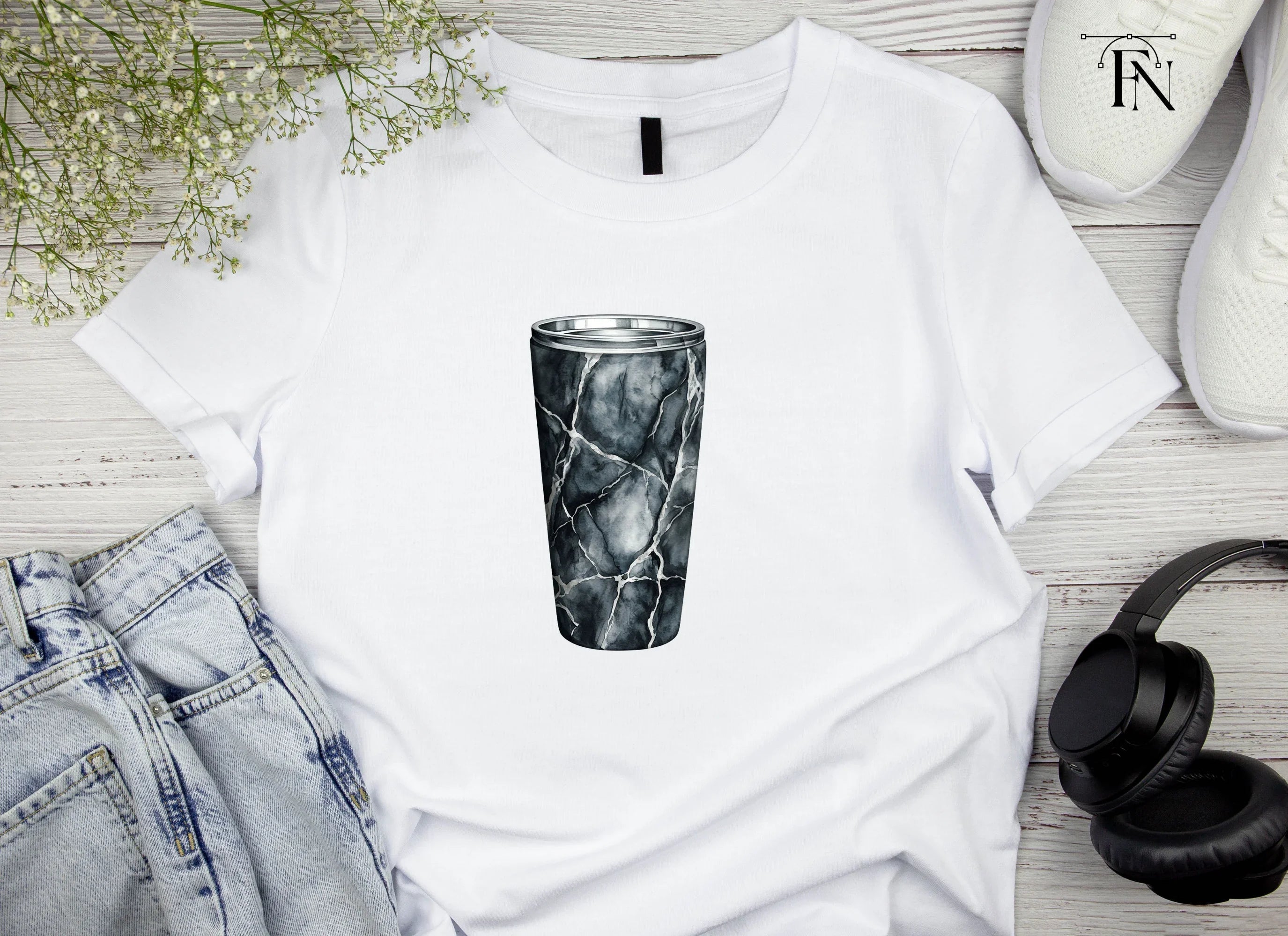 Black Kintsugi Marble Tumbler Clipart Bundle