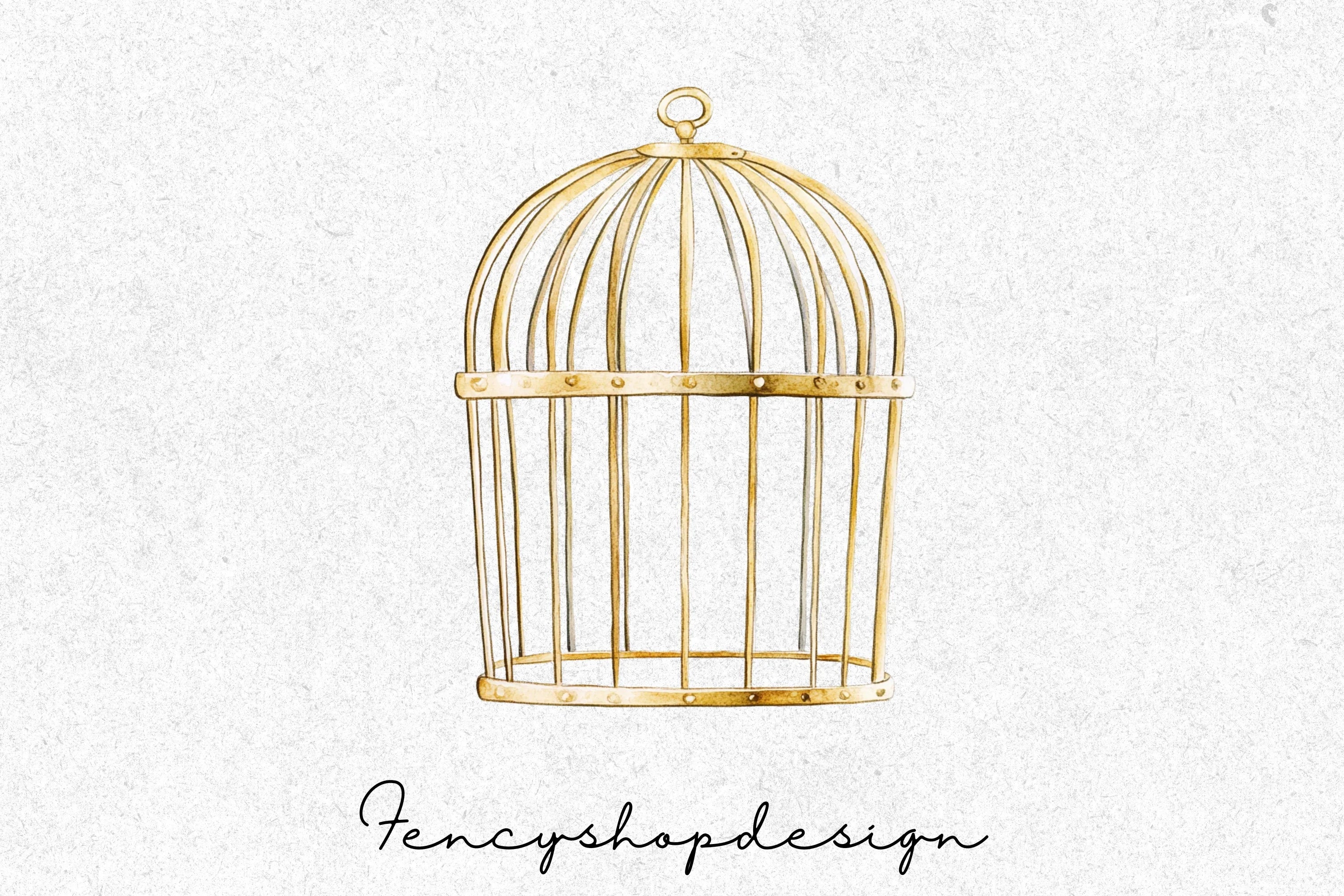 Elegant Golden Bird Cages Clipart Bundle