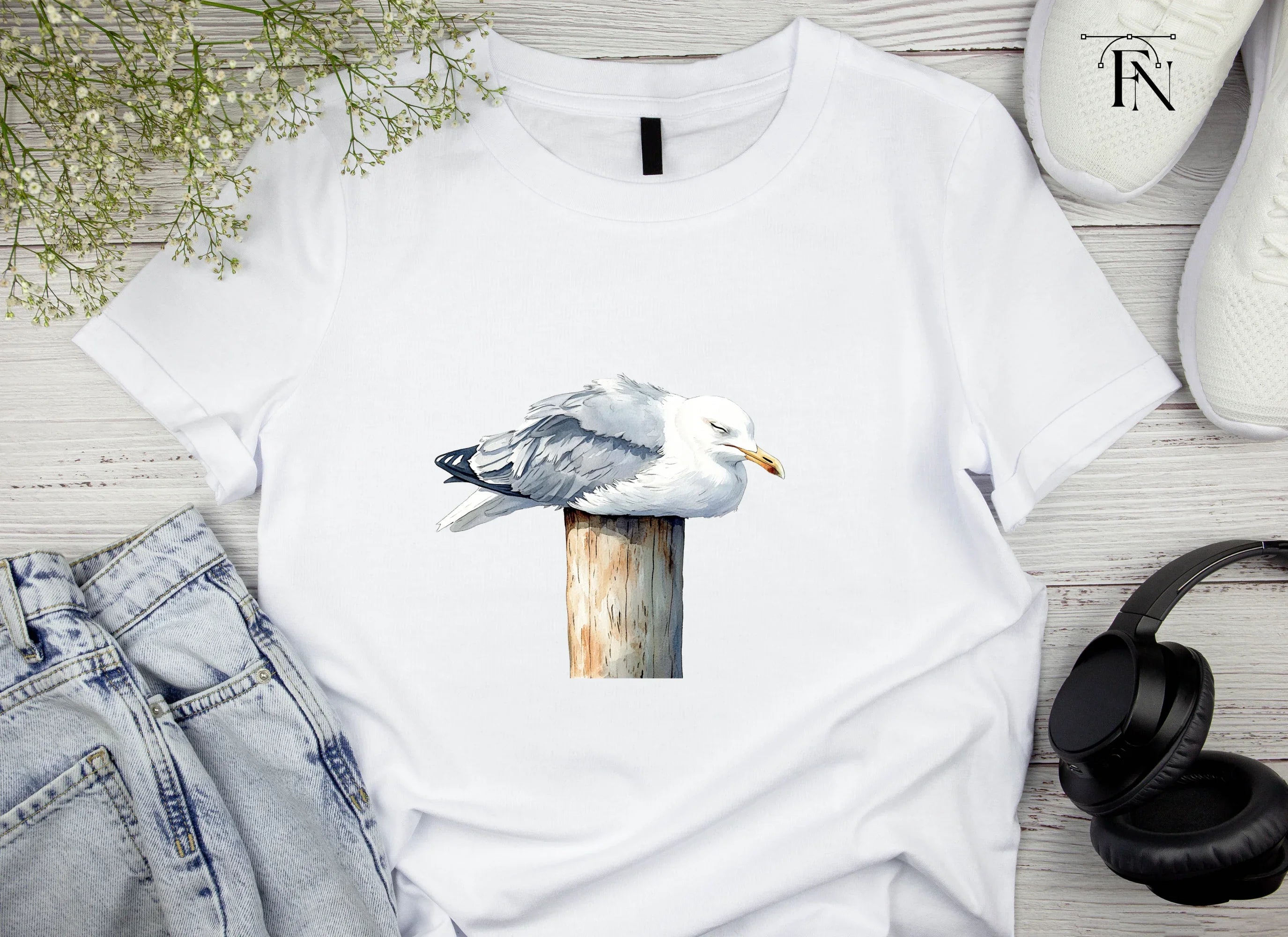 Sleeping Seagulls on Wooden Posts Clipart Bundle