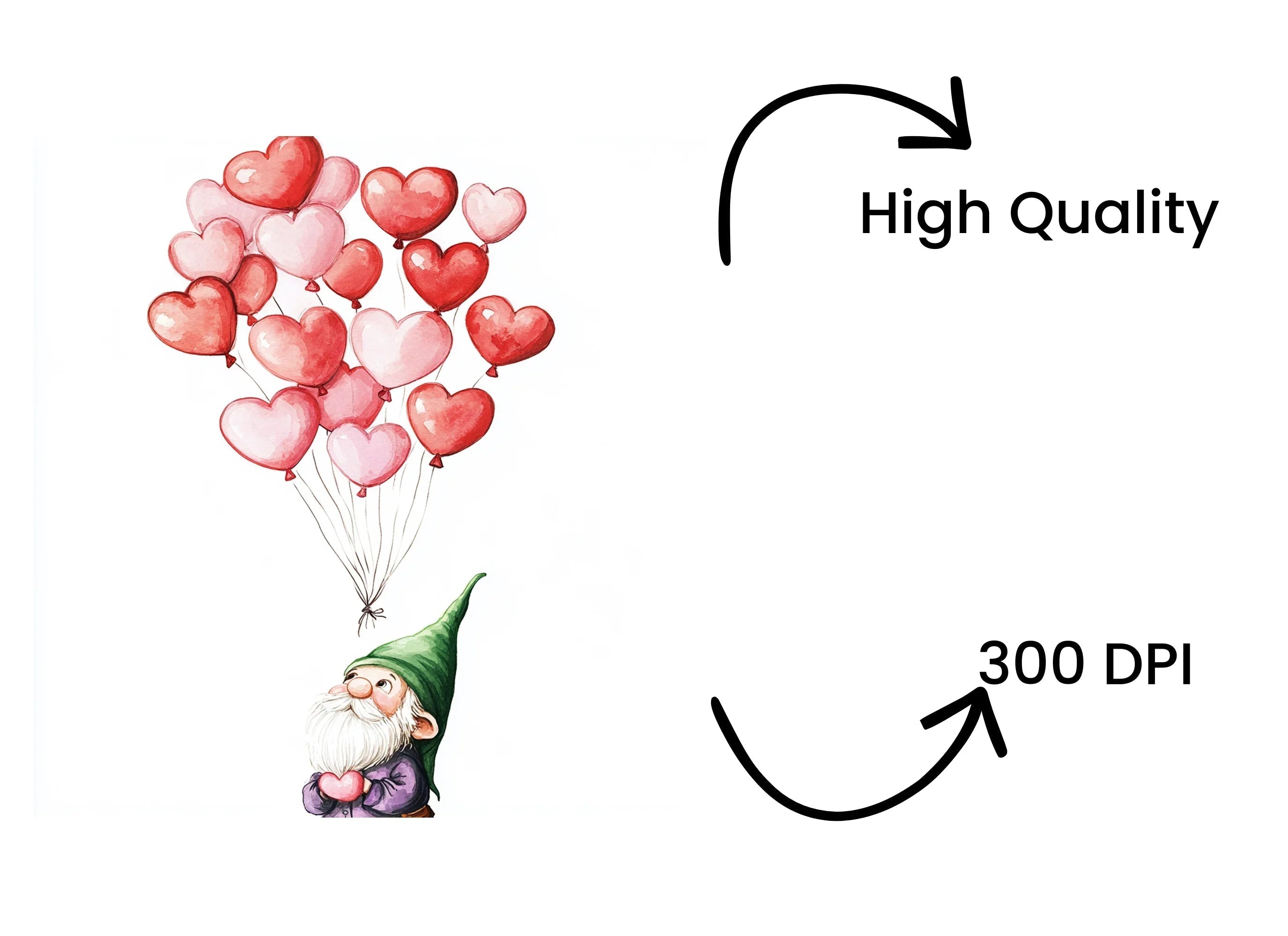 Gnome with Heart Balloons Clipart Bundle