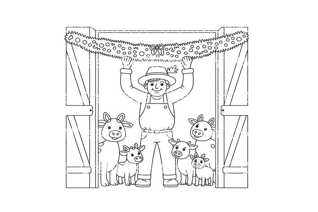 Farmer Decorating Barn with Animals Coloring Books