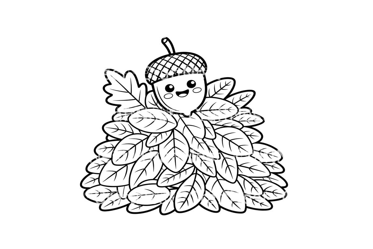Cute Acorn and Leaves Coloring Books