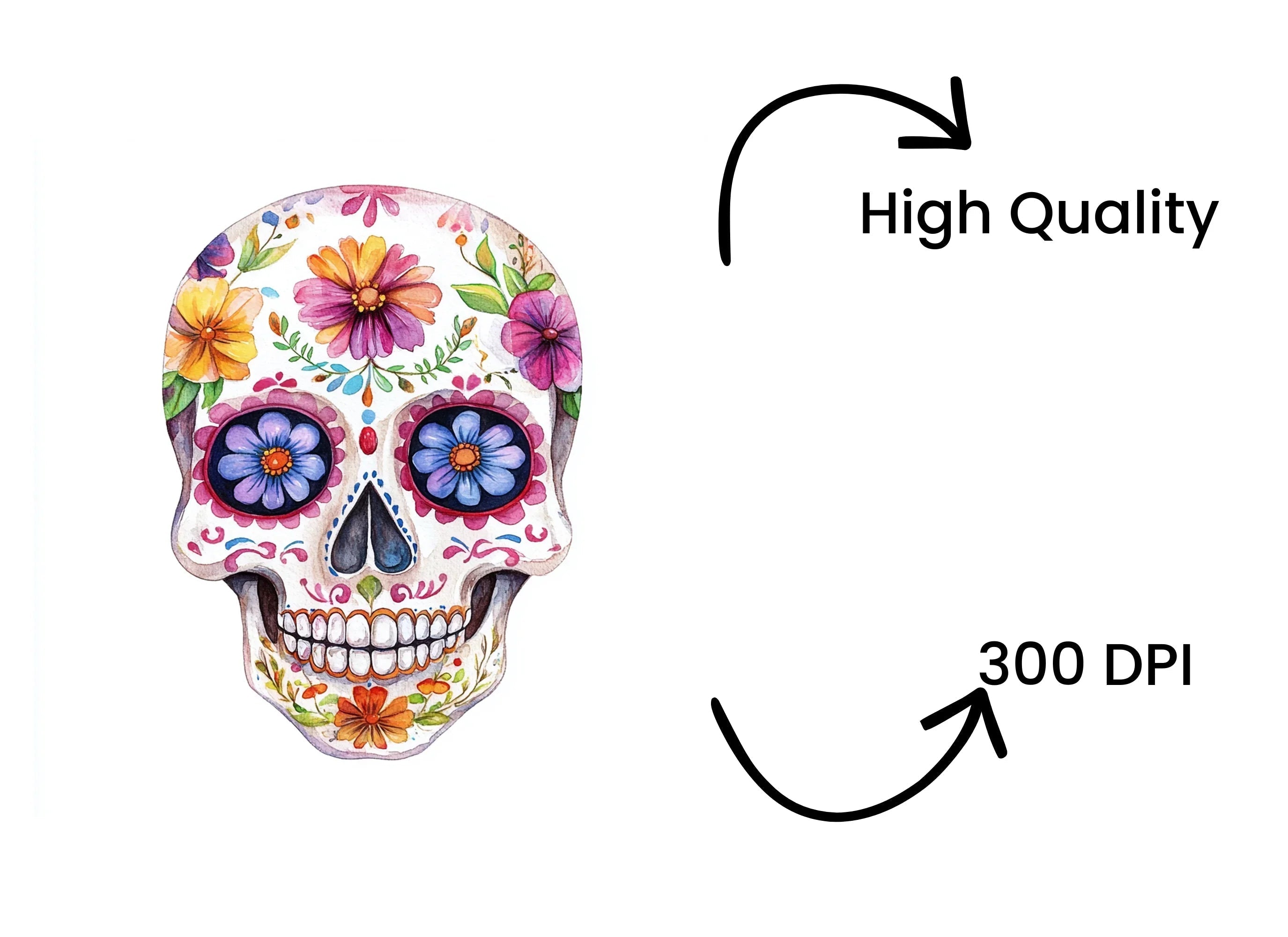 Colorful Floral Sugar Skull Clipart Bundle