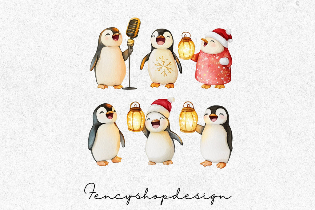 Musical Christmas Penguin Clipart Bundle