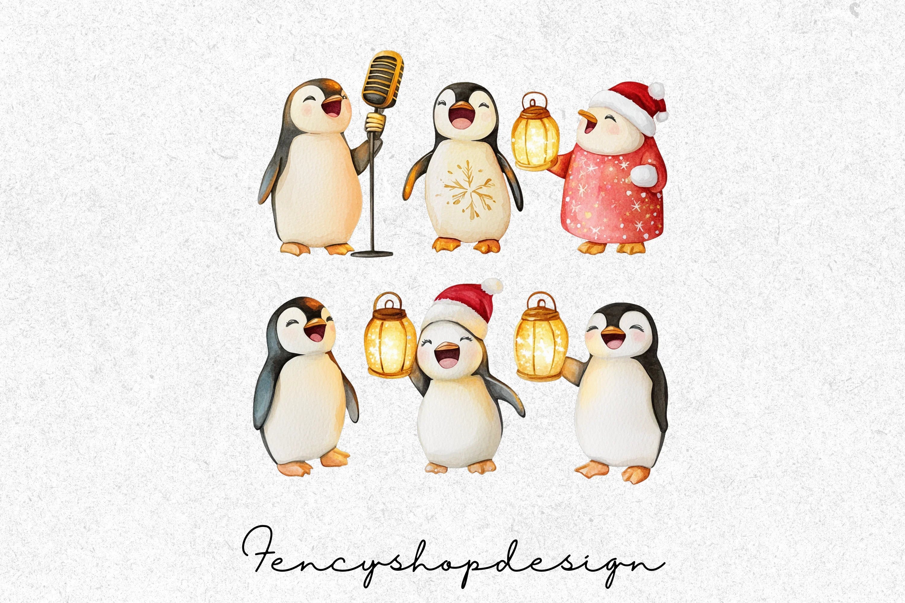 Musical Christmas Penguin Clipart Bundle