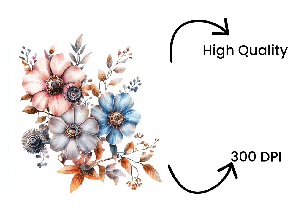 Steampunk Floral Bouquet Clipart Bundle