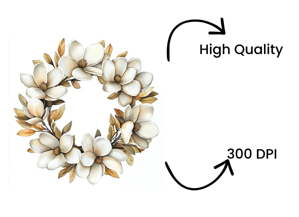 Elegant White Magnolia Wreath Clipart Bundle