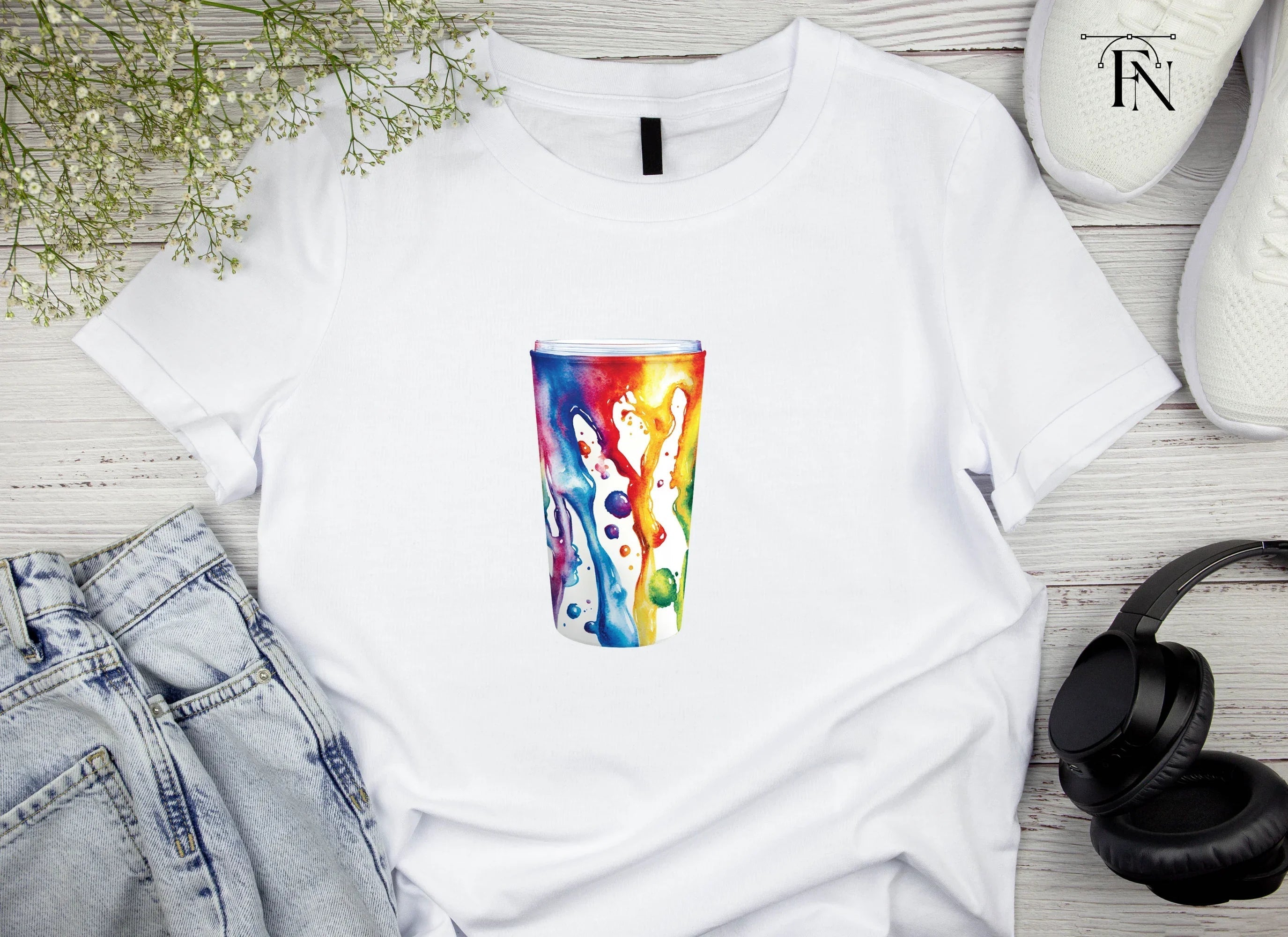 Rainbow Paint Splash Tumbler Clipart Bundle
