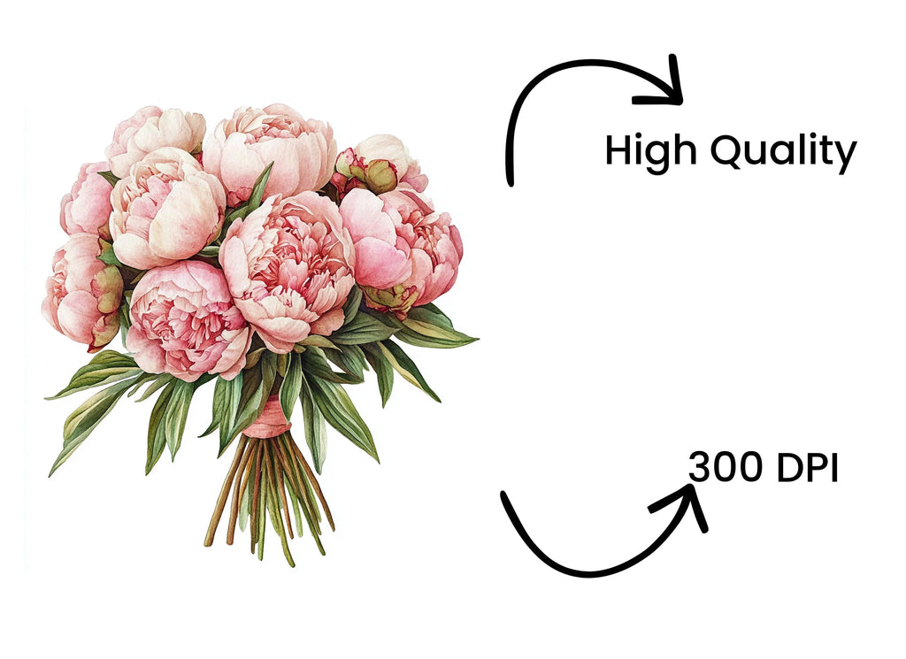 Pink Peony Bouquet Clipart Bundle