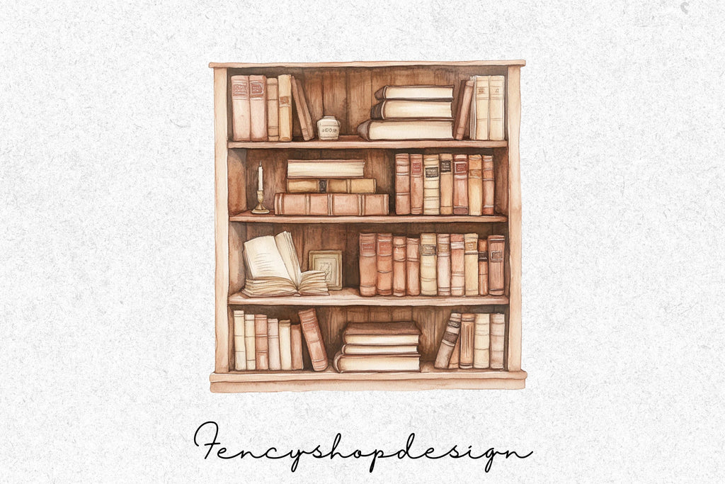 Vintage Bookshelf Clipart Bundle