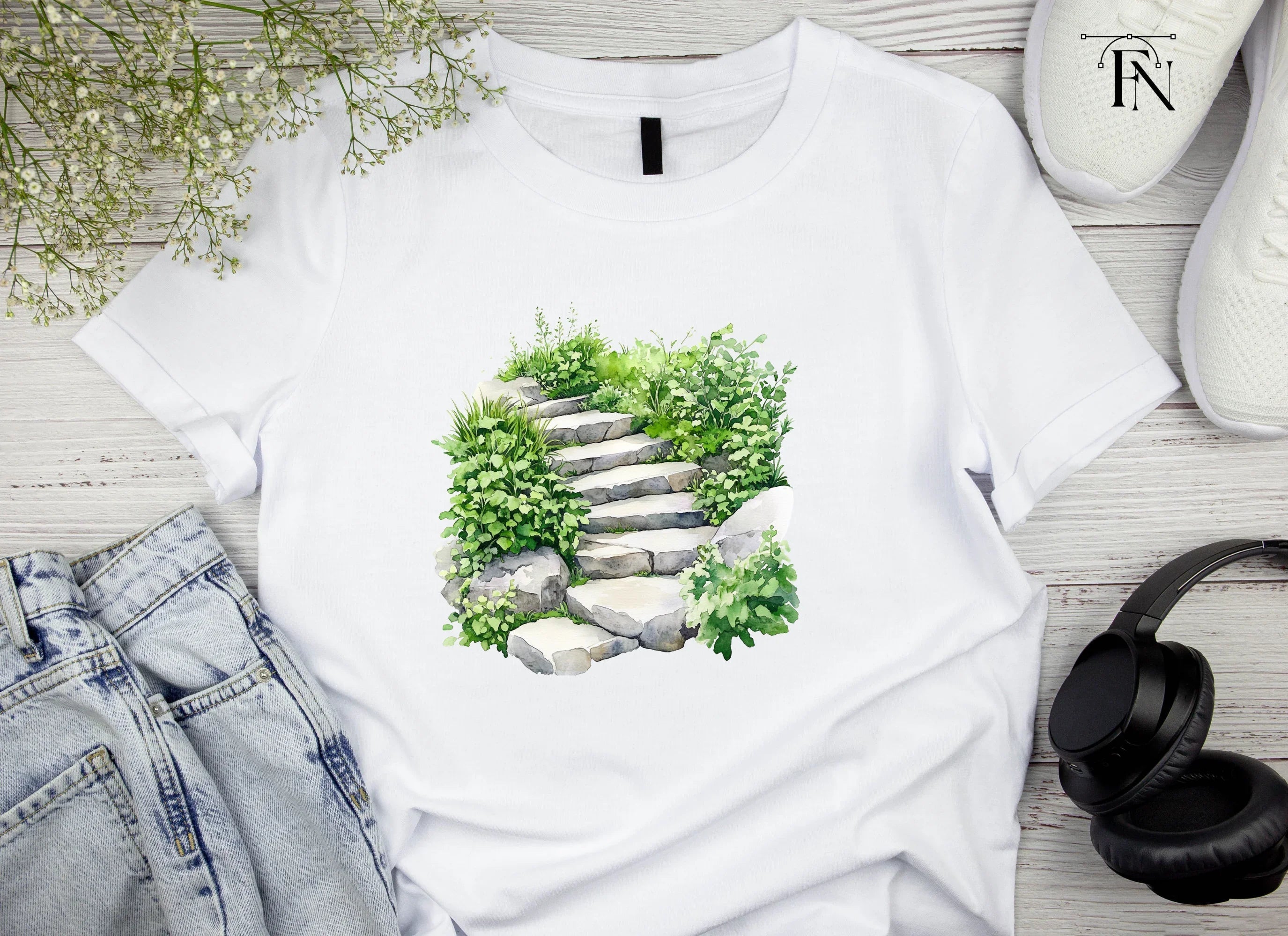 Stone Steps with Lush Greenery Clipart Bundle