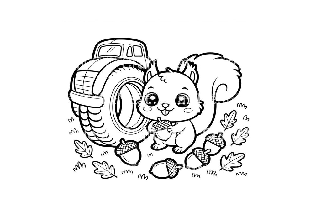 Cute Squirrel and Truck Coloring Books