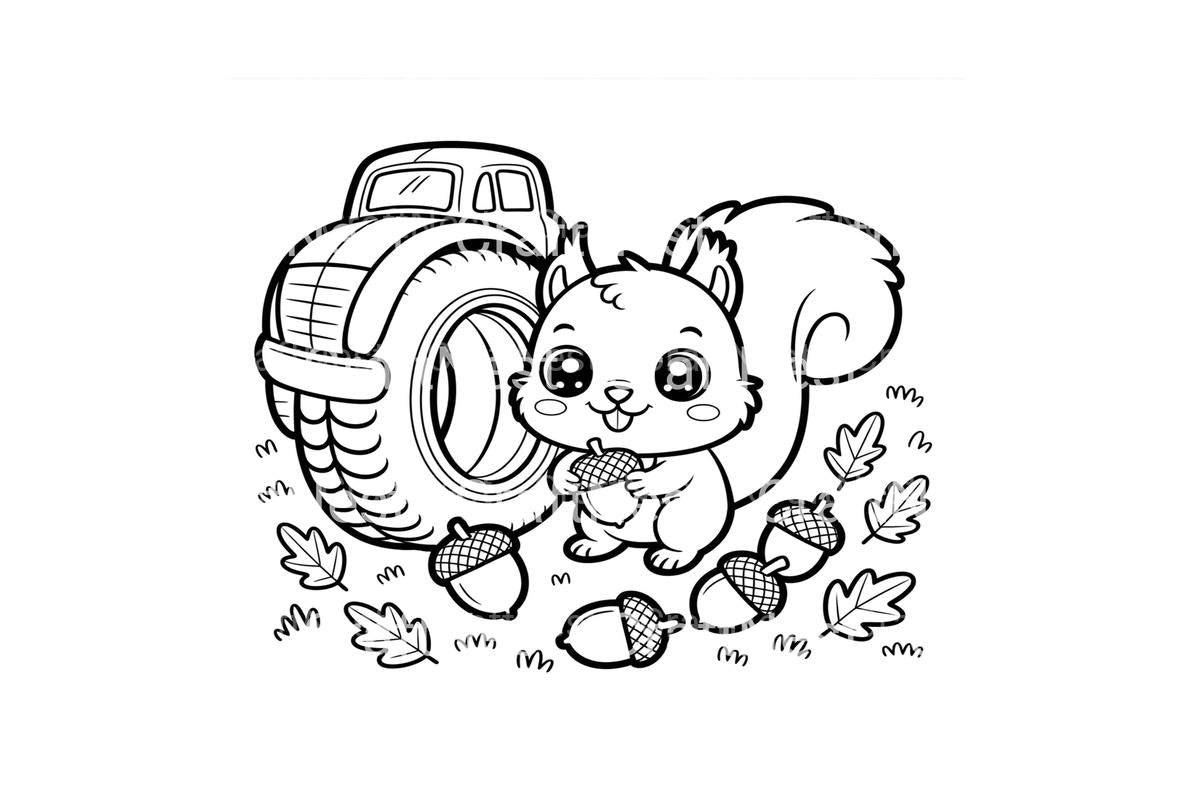 Cute Squirrel and Truck Coloring Books