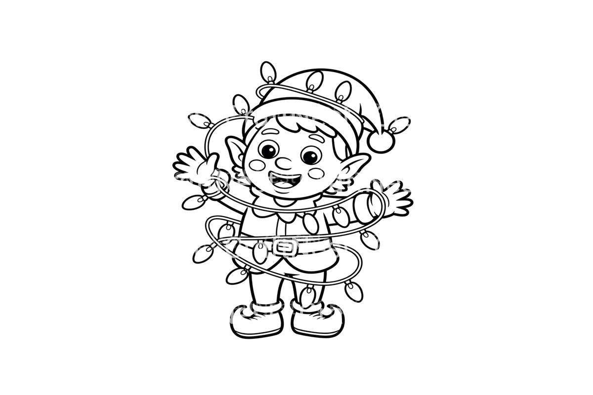 Christmas Elf Tangled in Lights Coloring Books