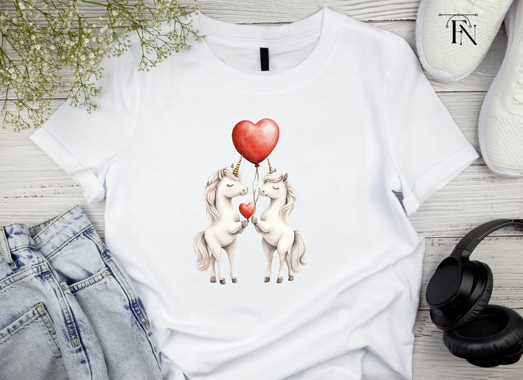 Cute Unicorns with Heart Balloons Clipart Bundle