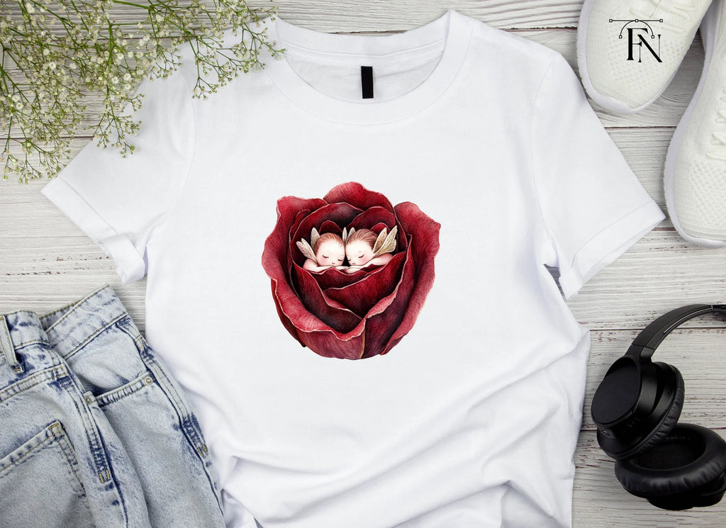 Sleeping Cherubs in Red Rose Clipart Bundle