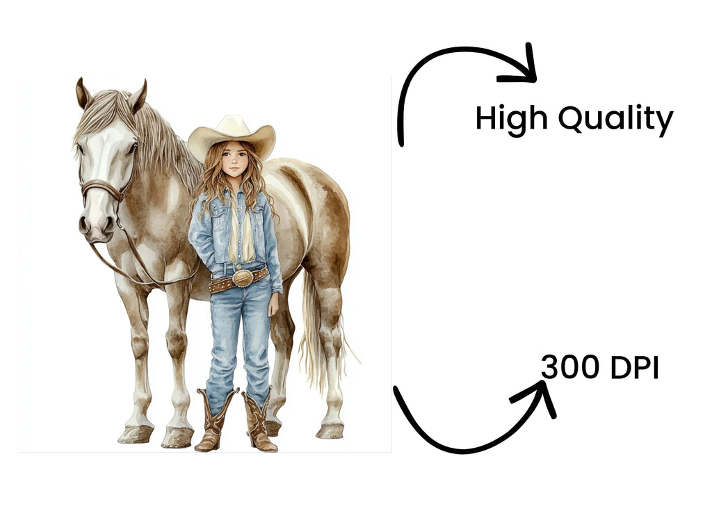 Cowgirl and Horse Western Clipart Bundle