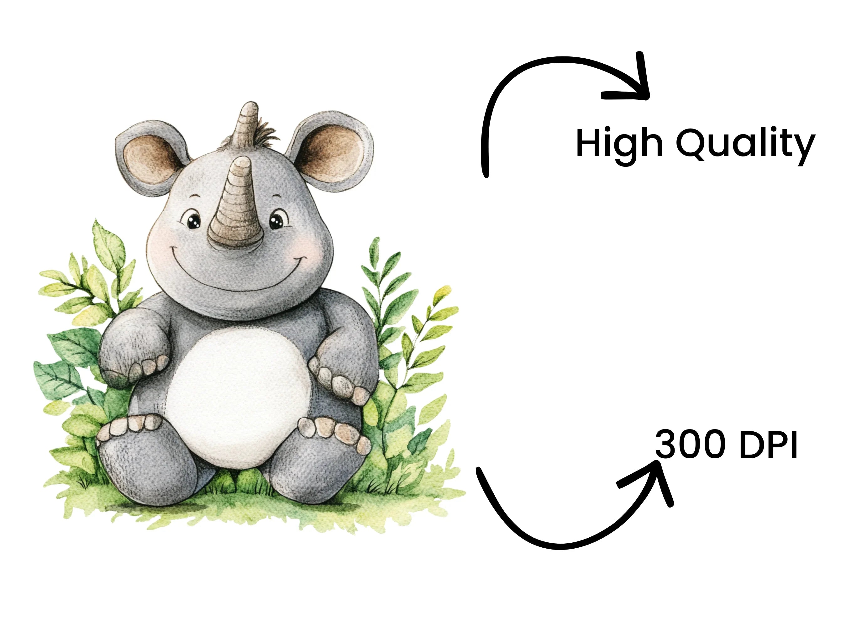 Cute Baby Rhino Clipart Bundle