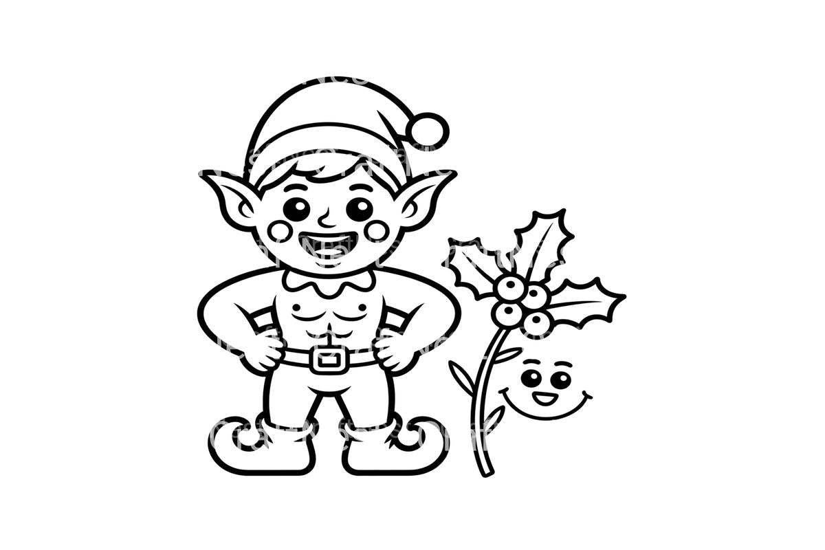 Cute Christmas Elves with Holly Coloring Books