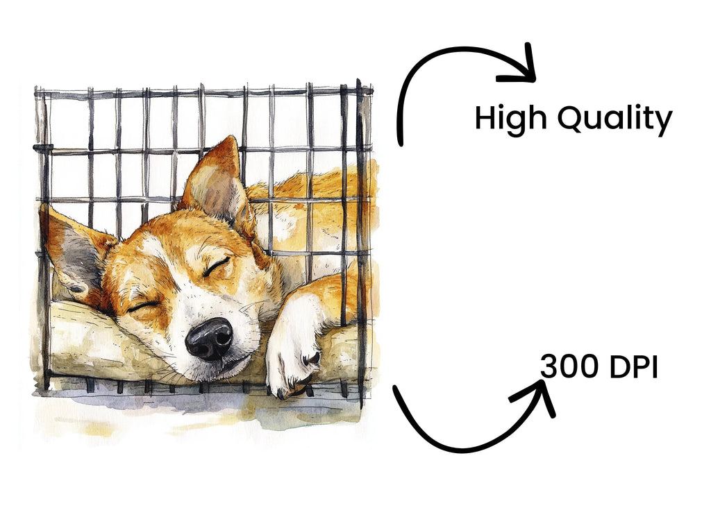 Sleeping Puppies in Crates Clipart Bundle