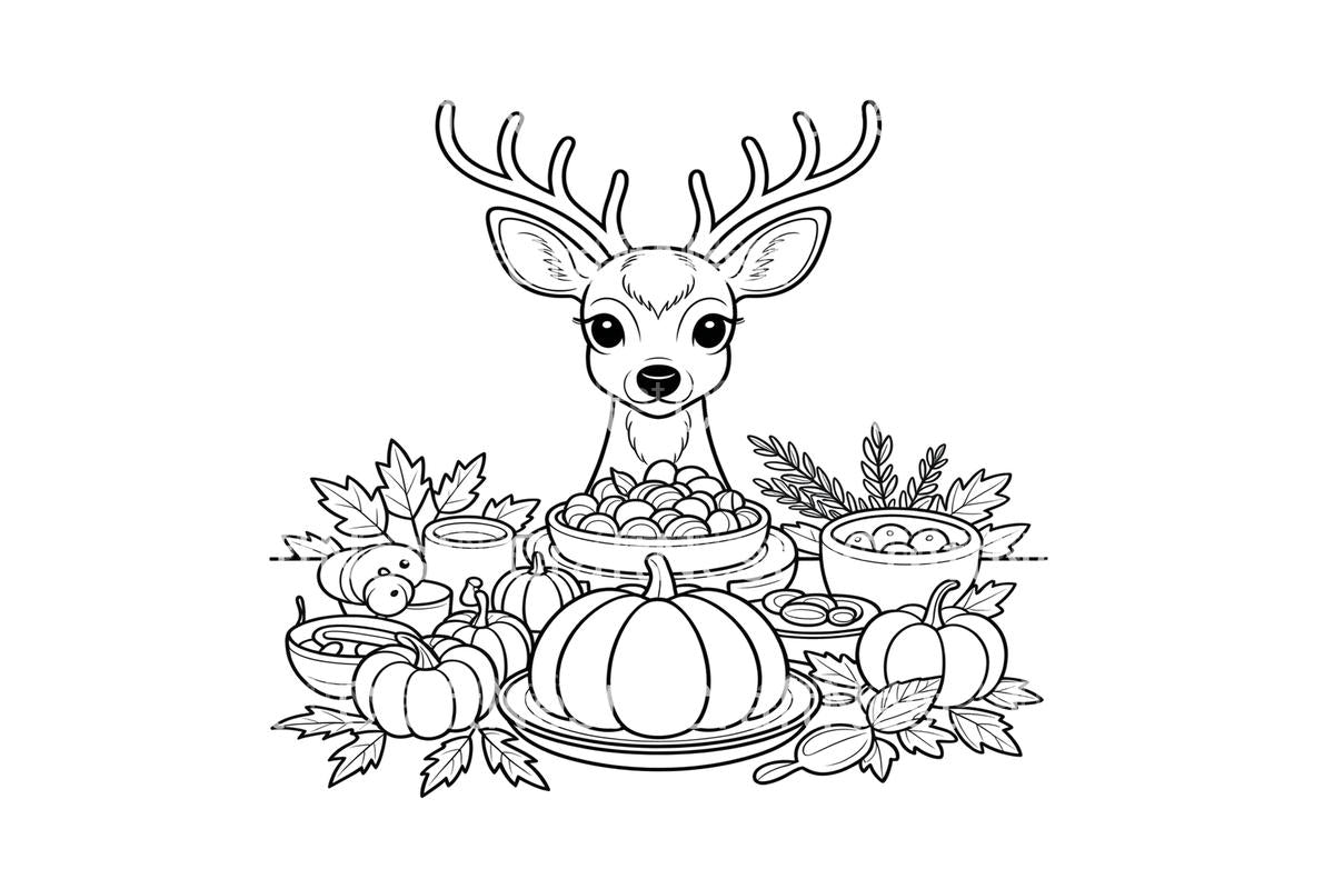 Thanksgiving Deer Feast Coloring Books