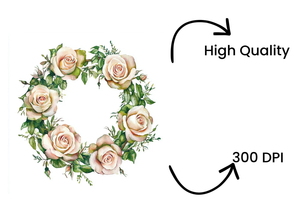 Pink Rose Floral Wreaths Clipart Bundle